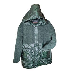 Marc New York Womens Size Medium Green Puffer Fleece‎ Jacket Full Zip Hood Soft